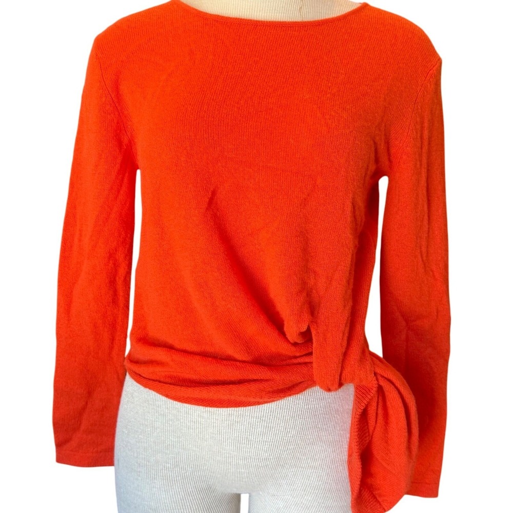 Made in Victoire Cashmere Tie-Front Lightweight Sweater Orange Knit Size XSmall